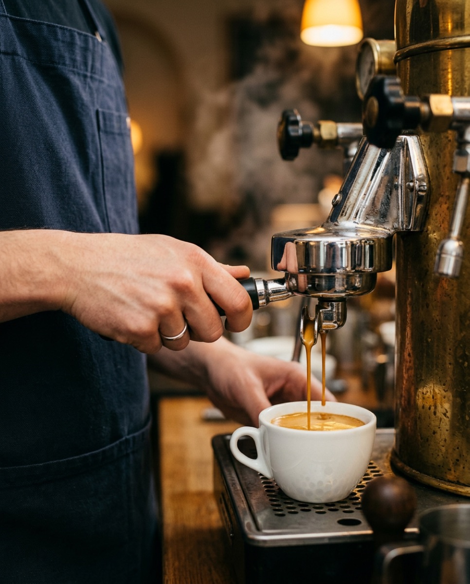 Felix Lumière an der Espressomaschine